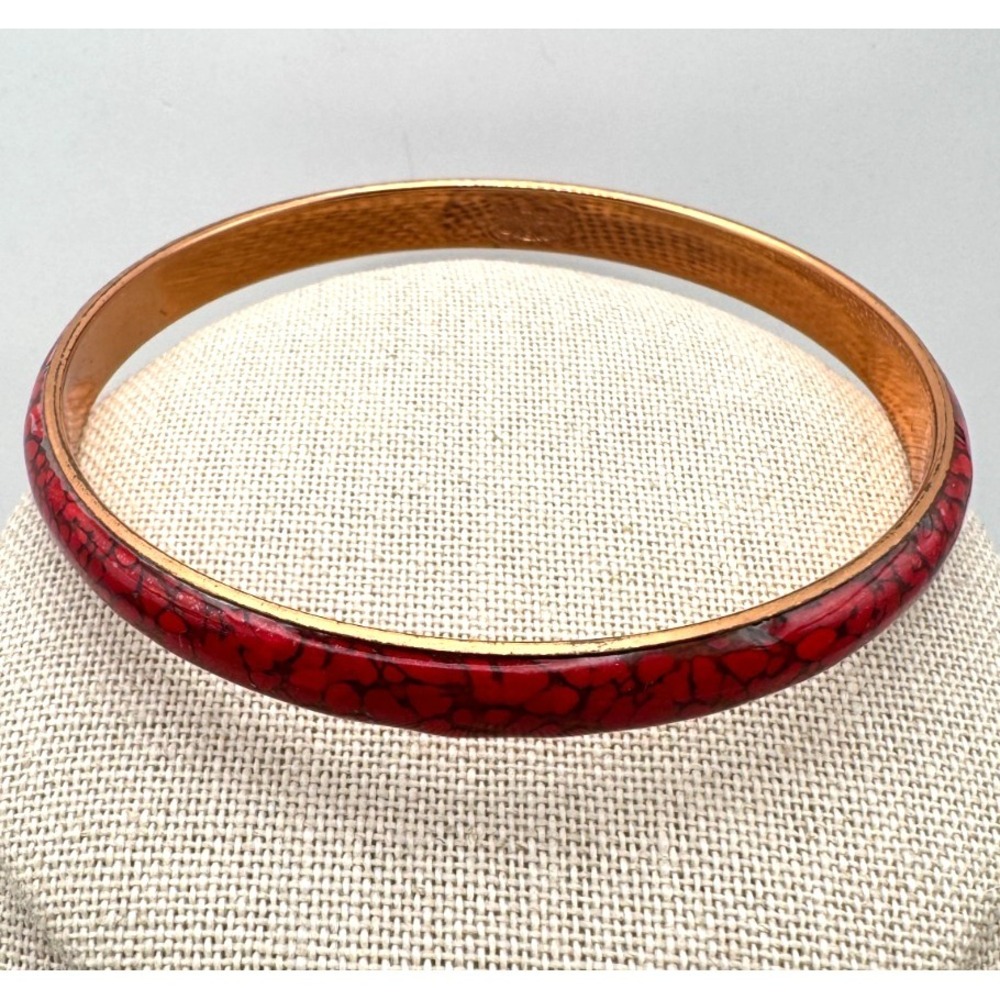 Vintage Matisse Renoir Bracelet Copper Enamel Bangle Red Splatter MCM